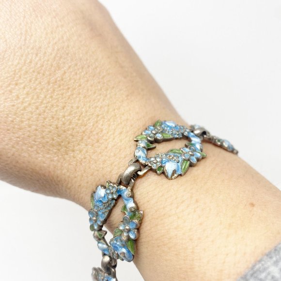 546 Vintage Margot de Taxco 5607 sterling and blue enamel bracelet - Picture 3 of 8